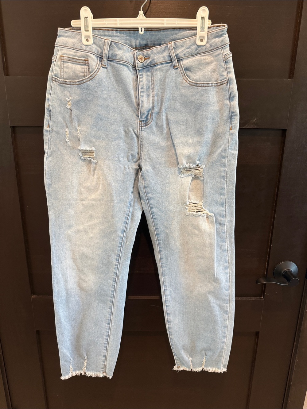 Light Blue Distressed Boyfriend Jeans for Women